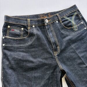 FUBU The Collection‎ Jeans Co. Dark Wash Denim Multicolor Stitching Men's 38